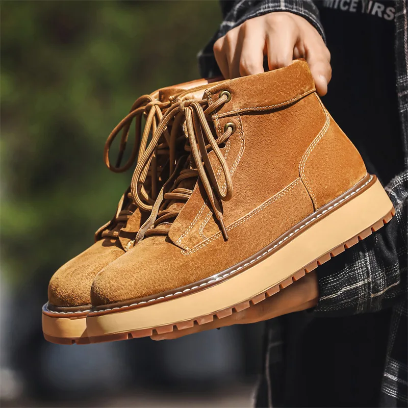 Men Formal Wear With Boots - 新しい秋冬手作り牛革スエードレザーシューズメンズアウトドアツーリングアンクルブーツ身長増加ドレスプラットフォームブーツオートバイ
