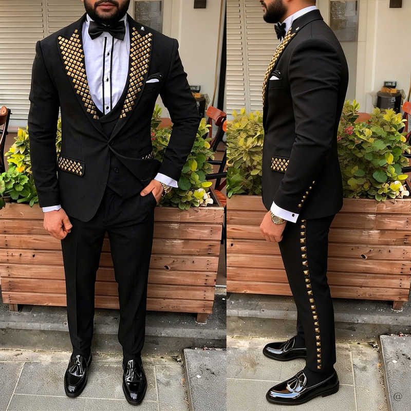 Men Formal Wear Modern - 現代男性タキシードビーズ付きピークドラペルウェディングスーツフォーマル2ピースジャケットパンツワンボタンイブニング新郎パーティー衣装カスタマイズ