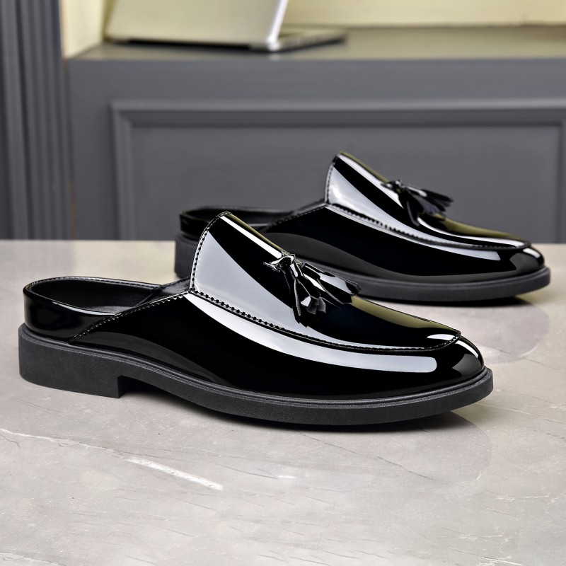 メンズ ブラック パテントレザー ミュール タッセル装飾 ス - Formal Men Daily Wear Footwear のレビューと価格