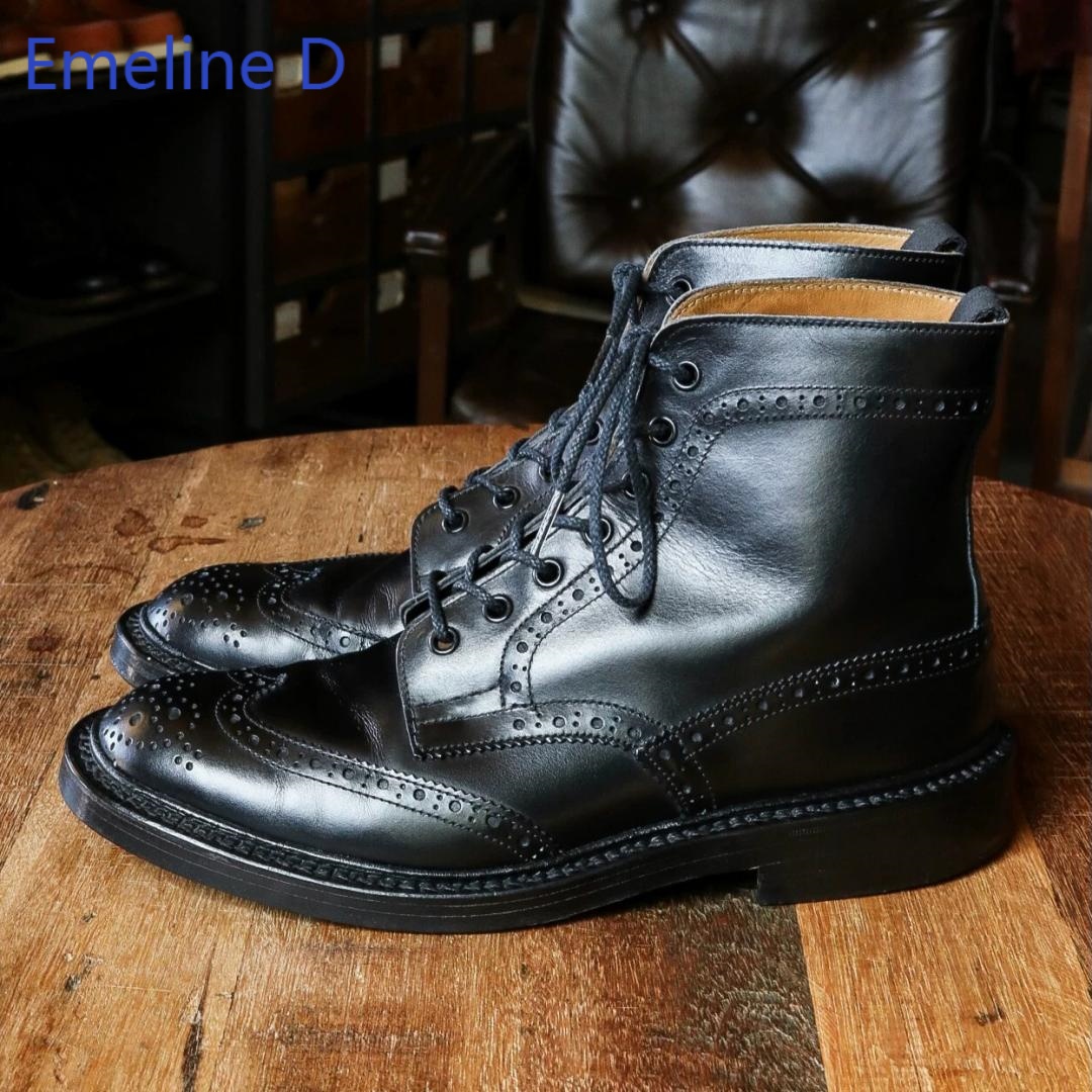 メンズ ブローグ アンクルブーツ、本革製、ウィングチップ、レ - Formal Men Daily Wear Footwear のレビューと価格